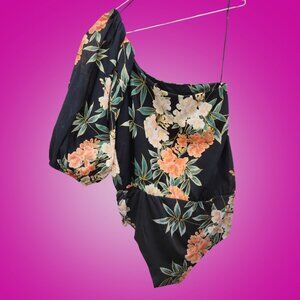 Zara One-Sleeve Flower Print Bodysuit